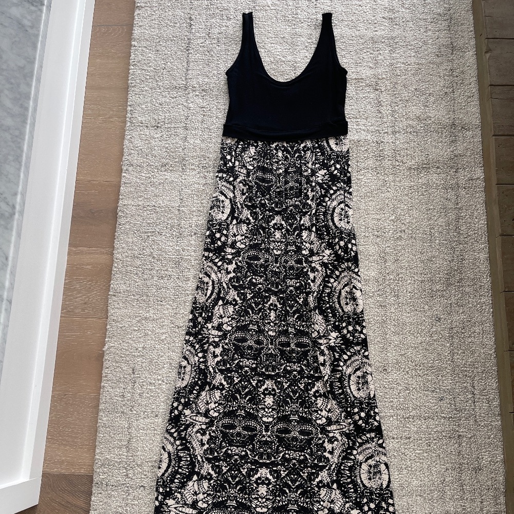 Bel Kazan Maxi Dress Small Black White Cream $200 Bali Made Pockets